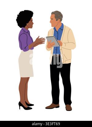 Two professionals in discussion isolated on white Stock Vector