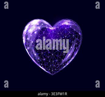 Wireframe heart, low poly style. Element for medical science, cardiology illness. Abstract modern 3d vector illustration on dark blue background. Stock Vector