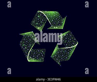 Recycling sign, glowing blue lowpoly wireframe on a dark background. Vector illustration design concept of Environment day. Stock Vector
