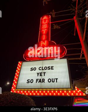 The iconic Austin Motel sign at night. Austin, Texas, USA Stock Photo