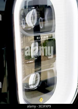 Closeup of Rivian R2 headlights during Rivian's demonstrations at the ...