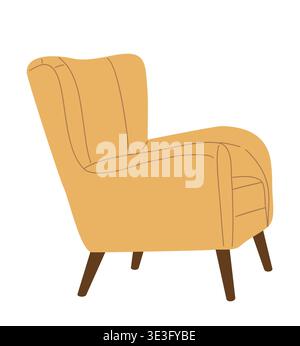 Mustard yellow upholstered armchair in side view Stock Vector
