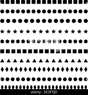 Geometric Shape Border Divider Set, Solid Repeat Square Circle Star Triangle Diamond Hexagon Strip Clipart Stock Vector
