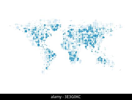 Bright blue minimal dotted world map abstract background. Vector earth halftone design Stock Vector