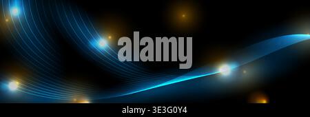 Shiny blue orange glowing neon linear waves abstract background. Futuristic concept vector banner design Stock Vector