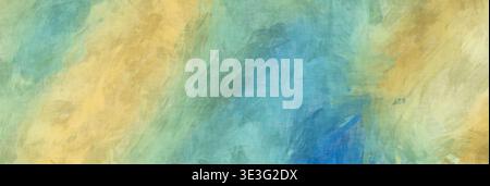 Abstract Colorful Oil Painting Background. Blue, Green and Yellow Brushstrokes Texture on Canvas. Stock Photo