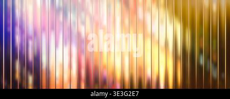 Abstract colorful vertical ribbed glass texture with glowing blurred lights Stock Photo