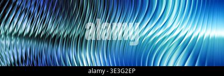 Abstract blue wavy background with metallic texture and liquid chrome Stock Photo