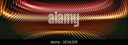 Abstract Red Gold Metallic Ribbed Wave Background with Glossy Curved Stock Photo