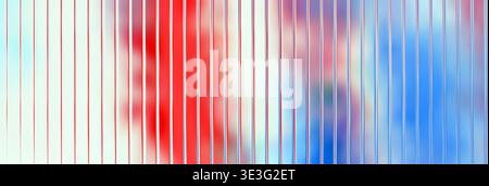 Abstract vertical ribbed glass texture with blurred red and blue gradient Stock Photo