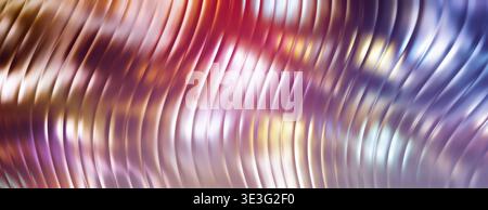 Abstract 3D iridescent wavy lines background smooth colorful metallic foil ripples Stock Photo