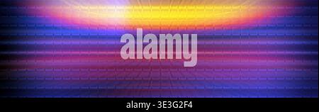 Abstract Neon Grid Background with Purple Blue Glow and Golden Light Center Stock Photo
