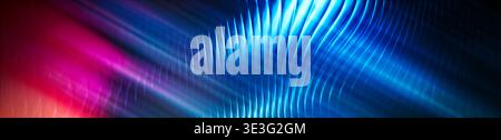 Abstract Blue Red Neon Wave Background with Glowing Light Rays and Ribbed Stock Photo