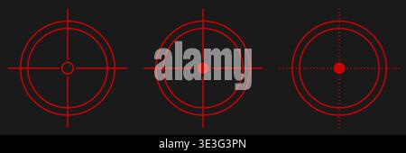 Red sniper crosshair icon set with circular reticles. Digital targeting graphics for shooting games, tactical HUD overlays, weapon aim systems Stock Vector