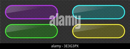 Neon light pill frame with rounded corners. Modern glowing banner for web, game and casino interfaces, call to action buttons and digital advertising Stock Vector