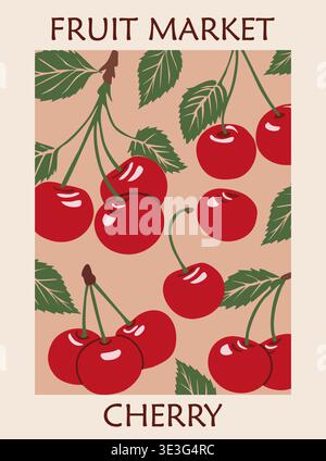 Vintage style cherries for a fruit market Stock Vector