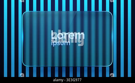 Modern blue striped background with a sleek glassmorphism frame for text. A futuristic digital design for various projects. Vector illustration Stock Vector