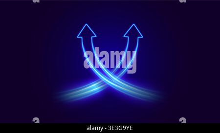 Crossing arrows.Two neon glowing intertwined arrows. Vibrant blue neon shuffle. Stock Vector