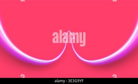 Neon pink upward arrow glow. Vibrant neon pink abstract background with glowing upward arrow and smooth curved lines, futuristic energy background. Stock Vector