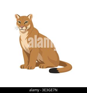 vector puma cougar or mountain lion, cartoon clipart character, animal in flat style. Stock Vector