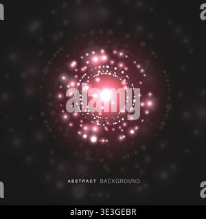 Vector background of ring light on black backdrop. Abstract luminous swirling illustration Stock Vector