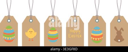 cute happy easter paper tag set vector illustration Stock Vector