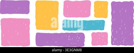 Hand-drawn pastel rectangles. Crayon frames with organic wavy edges. Colorful pencil borders perfect for text, and creative designs. Vector graphic sh Stock Vector