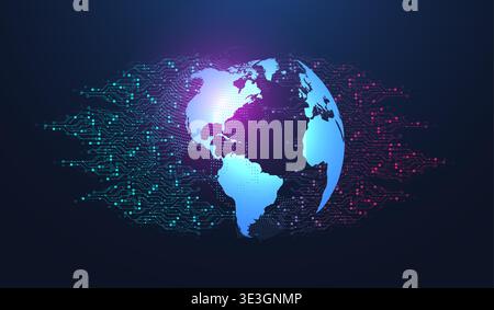 Modern technology circuit board texture background design. Quantum computer technology concept. Futuristic blue circuit board system background Stock Vector