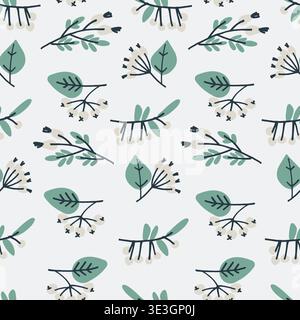 Seamless pattern with hand drawn with in Modern Folk style for winter holidays stylized bunches of currants Block Prints inspired by printmaking that Stock Vector