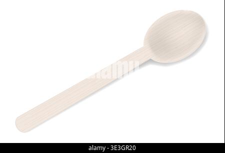 Wooden bamboo spoon isolated on white background, vector illustration. Stock Vector