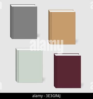 Closed hardcover book set, realistic vector mockup. Blank textbooks with colorful covers, template Stock Vector