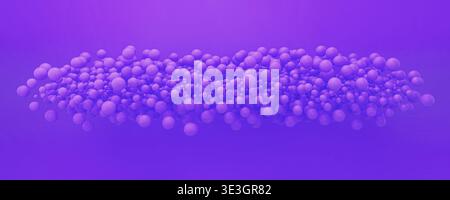 Purple 3d bubbles of varying sizes congregating together, creating an abstract horizontal mass on a gradient field Stock Photo