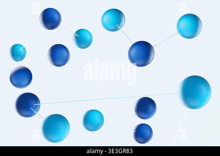 Abstract background showing blue and light blue connected spheres representing data, network, communication, and scientific concepts Stock Photo
