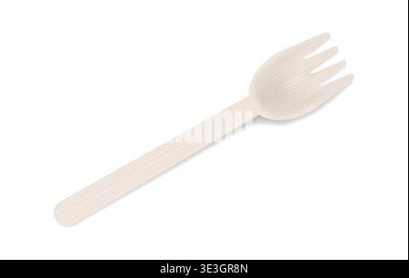 Wooden bamboo fork isolated on white background, vector illustration Stock Vector
