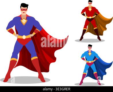 Superhero standing in 3 color variations Stock Vector