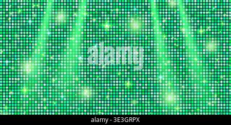 Party bright background glitter glam and sequin green party with pattern sparkle disco. Spotlight luxury metallic color and ball mosaic glass with tex Stock Vector