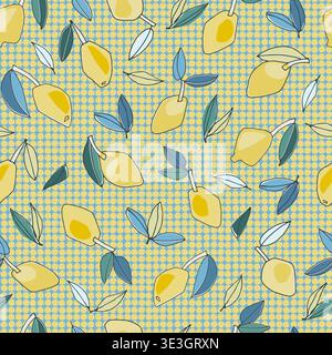 Seamless pattern with hand drawn lemons for textile, home decor, branding, visual communication, content, social media background, posters in Mediterr Stock Vector
