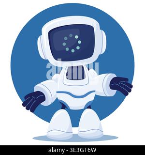 cute android with a screen for a face. robot is searching for information processing or frozen Stock Vector