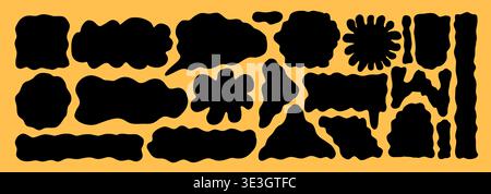 Organic vector shapes with wavy borders. Abstract forms silhouettes. Rectangle frames, bubbles and blobs. Hand-drawn design elements for creative back Stock Vector