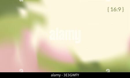 Blur corner frame with spring flower. Soft border background with gentle plants gradient. Summer floral soft beige, pink and green colors backdrop wit Stock Vector