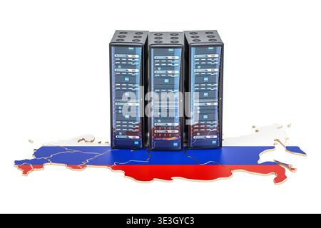 Data Center server racks in Russia concept, 3D rendering Stock Photo