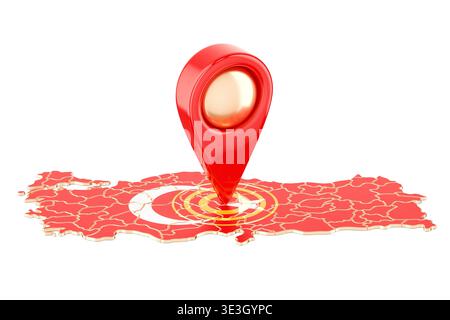 Map pointer on the map of Turkey, 3D rendering isolated on white background Stock Photo