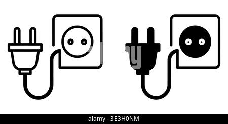 Two styles of electrical plug and socket icons representing power connection and energy supply Vector Stock Vector