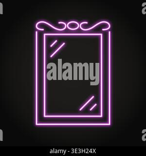 Vertical rectangular mirror with decorated frame neon icon. Vector illustration. Stock Vector