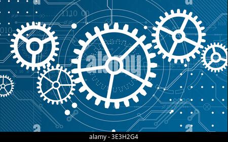 Abstract document drawing using white gears. Technological background. Vector. Stock Vector