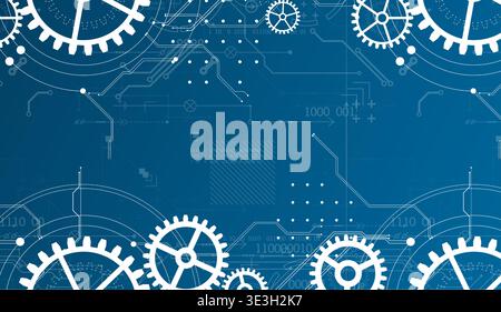 Abstract document drawing using white gears. Technological background. Vector. Stock Vector