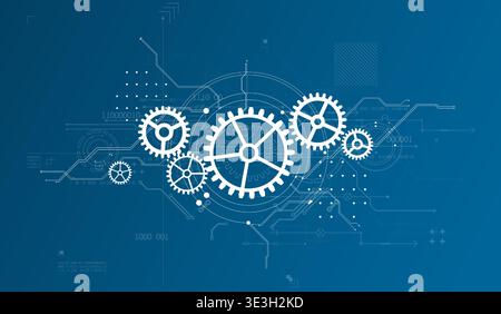 Abstract document drawing using white gears. Technological background. Vector. Stock Vector