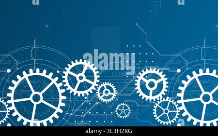 Abstract document drawing using white gears. Technological background. Vector. Stock Vector