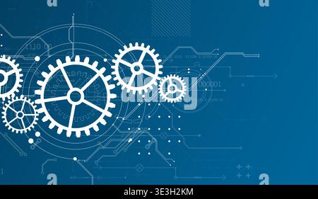 Abstract document drawing using white gears. Technological background. Vector. Stock Vector