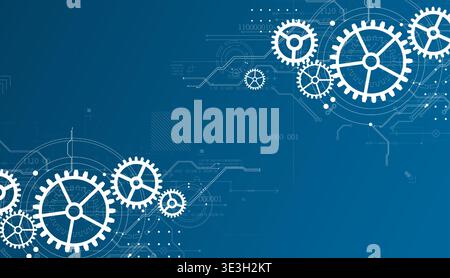 Abstract document drawing using white gears. Technological background. Vector. Stock Vector